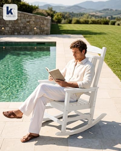 KINGYES Oversized Outdoor Rocking Chairs Set of 2, HDPE Porch Rocker, White |...