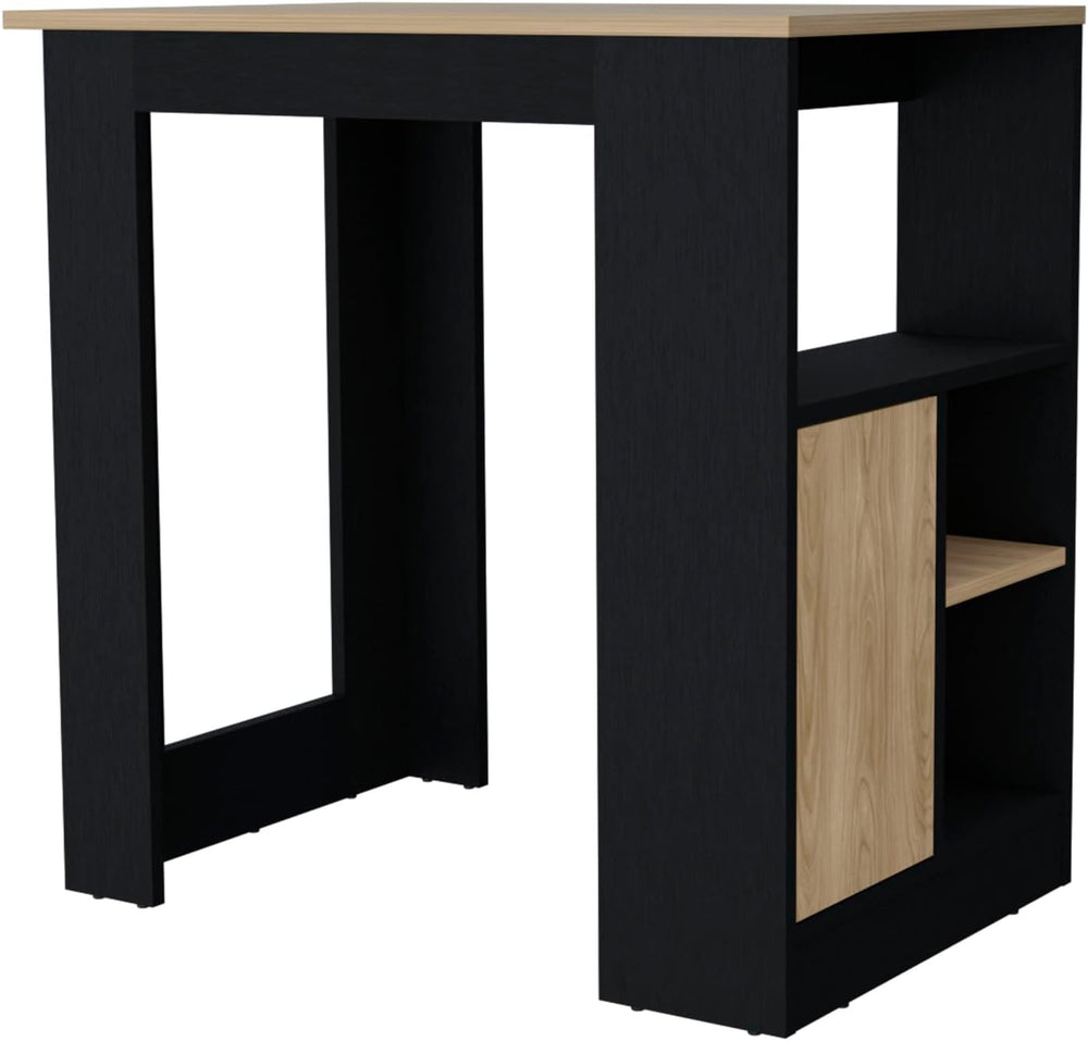 Kitchen Island with Door and Open Storage, Black/Natural Oak | Melamine kitch...