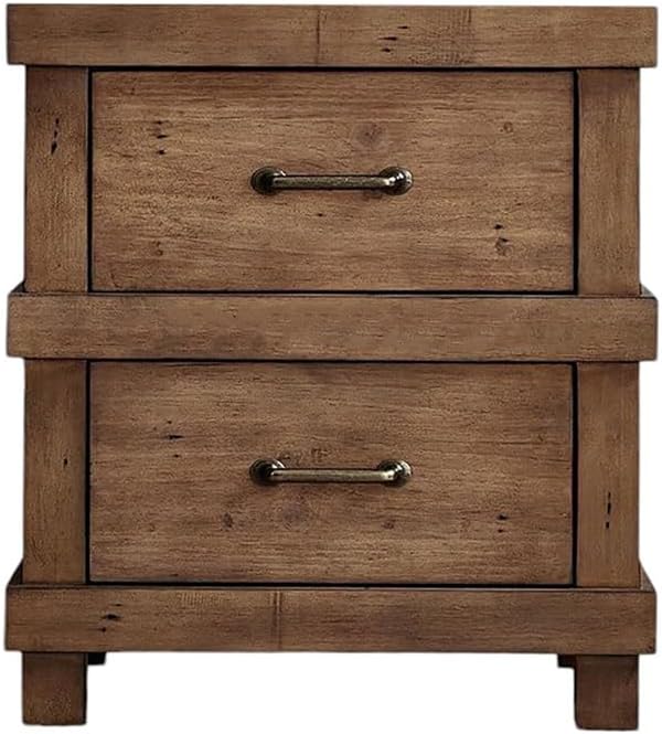 Nightstand with 2 Drawers in Antique Oak Finish,for Small Spaces