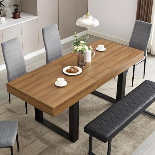 63-79 Inch Extendable Dining Table, Wooden Rectangle Kitchen Table for 6-8