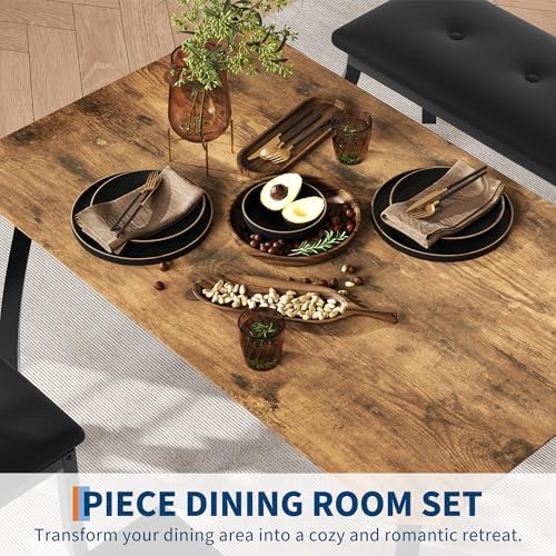 IDEALHOUSE 43'' Dining Table Set for 4, Wooden Kitchen Table with Uph...