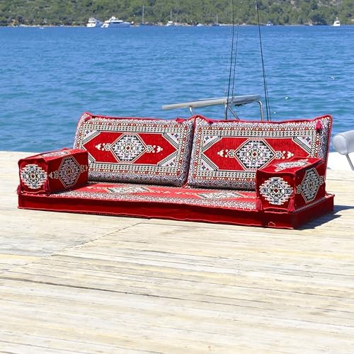 mysticalanatolia Majlis Floor Sofa Loveseat – 75x27x4 in Convertible Guest Ma...