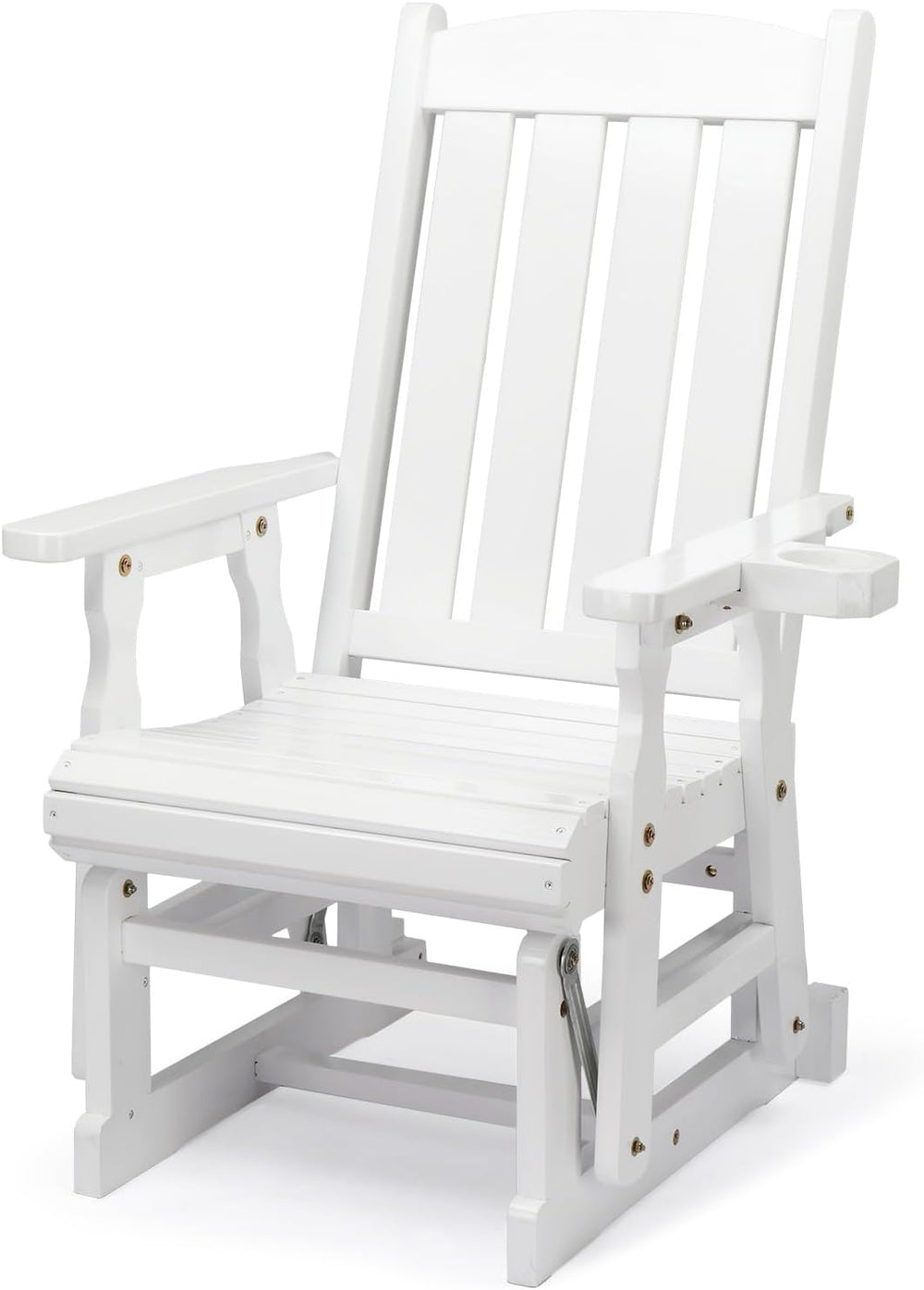 VINGLI Outdoor Glider Chair Wood Patio Glider with Cup Holder, Porch Glider w...