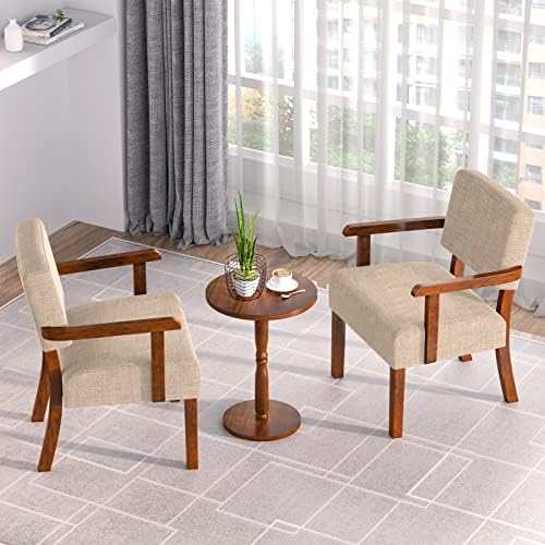 FAGAGA Accent Chairs Set of 2, 2 Solid Wood Armchairs with Side Table | Livin...