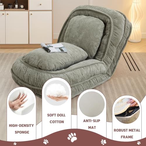 Upholstered Human Dog Bed for Adult & Pets, Convertible Lazy Sofa Bed wit...