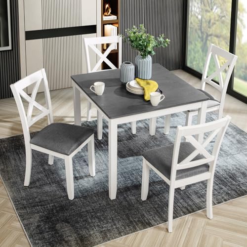 Harper & Bright Designs 5-Piece Wood Dining Table Set for 4, Kitchen Furn...