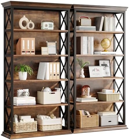 Tribesigns 6-Tier Bookcase Set of 2, 71 Inches Industrial Bookshelves and Boo...