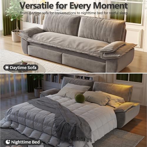 70.1" Sleeper Sofa Bed Queen Size, Pull Out Convertible Velvet Couch, Gr...
