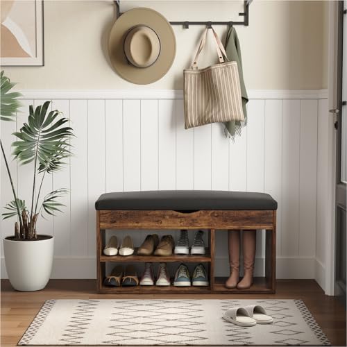 Apicizon 31 Inches Storage Bench with Padded Cushion, Shoe Bench with Storage...