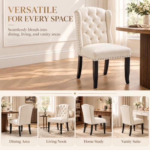 DUOMAY Modern Tufted Wingback Dining Chairs Set of 4, Velvet White