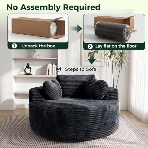 56''Oversized Round Chair Lounge Chaise Indoor with Cup Holders &...