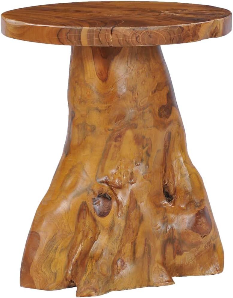 Solid Teak Wood Coffee Table, 15.7-Inch Round Rustic End Table, Handcrafted R...