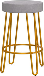 Yaheetech Bar Stools Set of 2, Velvet Round Counter Stools, Backless Counter Height Bar Chairs with Golden Legs for Kitchen Dining Room Pub Cafe, Gray
