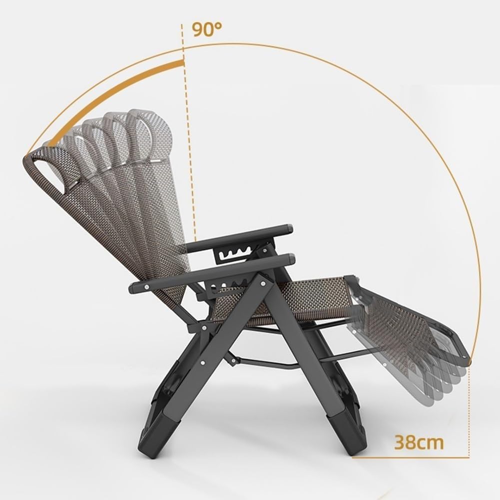 Gravity Folding Sun Lounge Chair Rattan Recliner with Pillow and High Backrest Wicker Adjustable