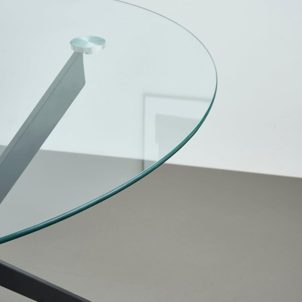 Modern Dining Table for 4 People, 36" Round Dining Table with Black Chro...