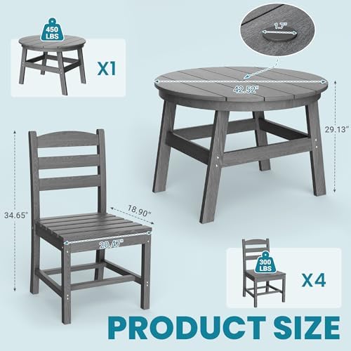 Patio Dining Set, 5-Piece HDPE Outdoor Dining Set for 4, Grey