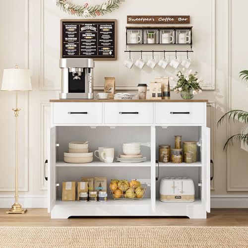 HOSTACK Kitchen Buffet Cabinet with Storage, Sideboard Coffee Bar, White