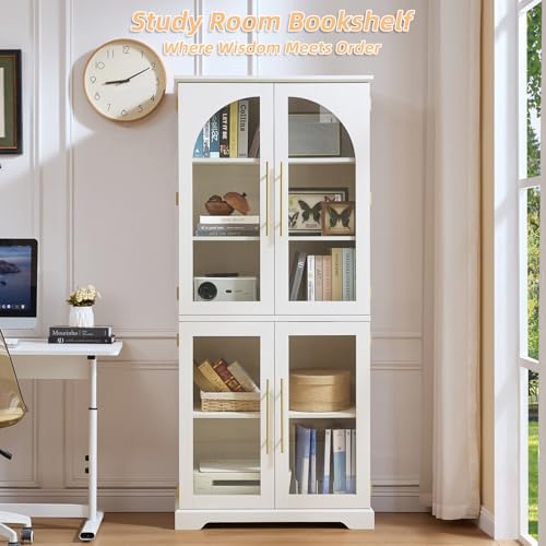 Joaxswe 68" Tall Bookcase with 4 Glass Doors, Farmhouse Bookshelf Set of 2