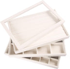 Coward Stackable Jewelry Trays Organizer Set with Clear Lid, Trays for Drawer, Earring Necklace Bracelet Ring Display Organizer (beige(ring+12girds+30girds+The glass lid))
