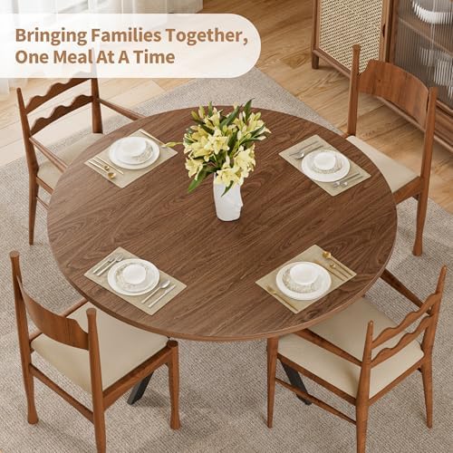 42" Round Dining Table for 4, Farmhouse Kitchen Table with Storage, Spac...