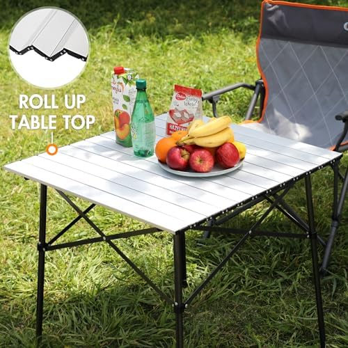 Portal Lightweight Aluminum Folding Square Table Roll Up Top 4 People Table