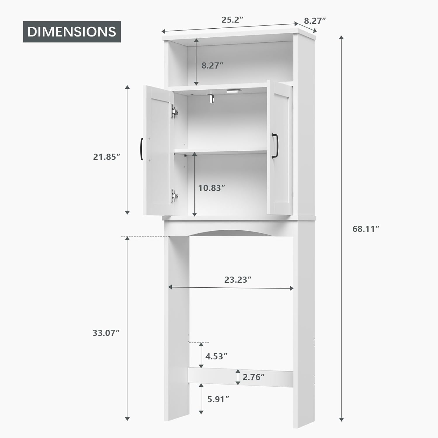 Over The Toilet Storage Cabinet, Over Toilet Storage Bathroom Organizer with Inner Adjustable Shelf and Top Open Storage Above The Toilet Storage Cabinet Behind Toilet Bathroom Cabinet, White