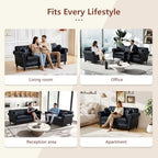 Chesterfield Chair, High Back Modern Faux Leather Couch with Button Tufted, Nailhead Trim, Rolled Arms, Extra Round Cushion – Classic Couch for Living Room, Lounge, or Office, Black