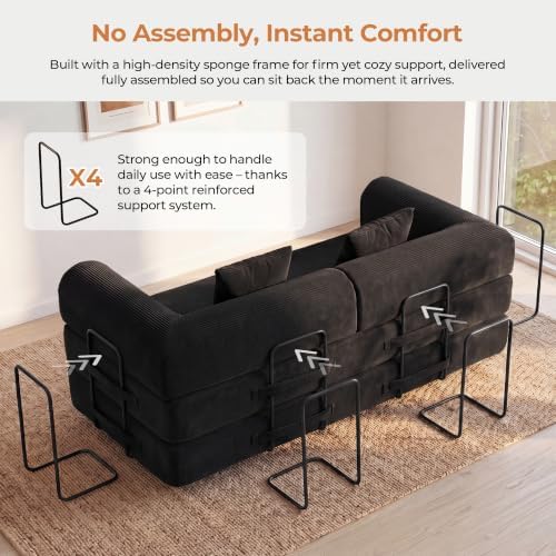 79" Convertible Futon Sofa Bed, Couch for Living Room | Corduroy Lovesea...