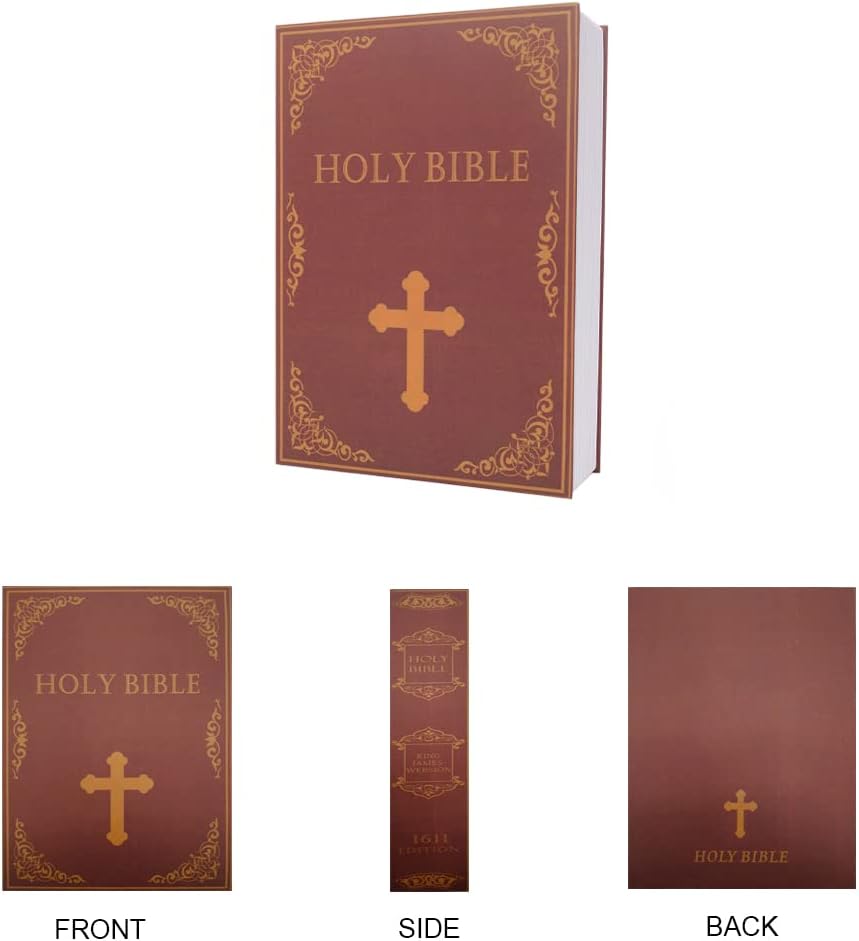 Large Diversion Book Safe Storage Box (Size 10.5"×8"×2.6") With Security Key Lock, Dictionary Secret Hidden Safe (Bible-Key)