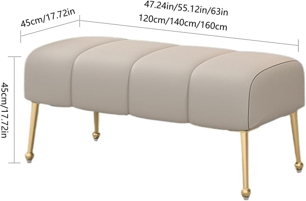 Modern Stitched Upholstered Bedroom Benches with Gold Legs, Entryway Bench Fo...