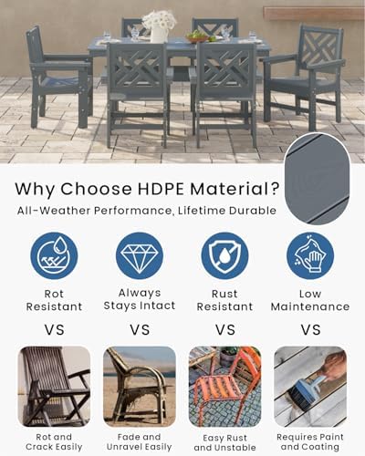 7-Piece Outdoor Dining Set, HDPE All-Weather Patio Table and Chairs Set for 6...