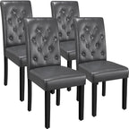 Yaheetech Upholstered Dining Chairs Set of 4 Modern Leather Parsons Kitchen Chairs with Button Tufted High Back and Solid Wood Legs and for Dining Room/Living Room/Restaurant, Gray