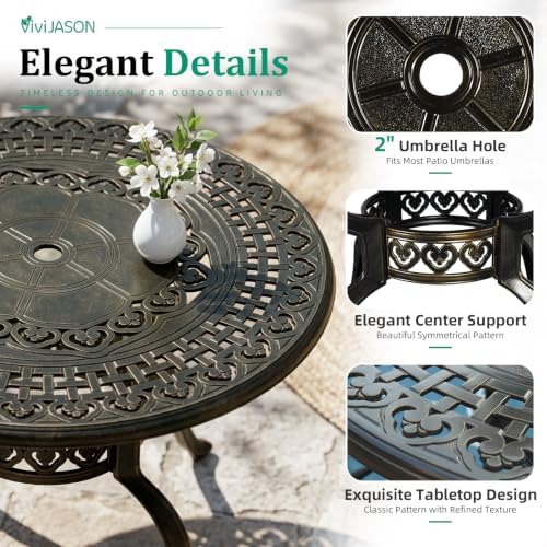 VIVIJASON 5-Piece Outdoor Patio Furniture Dining Set, All-Weather Cast Alumin...