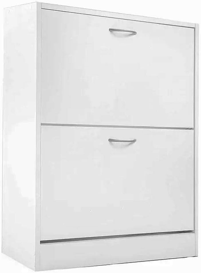 BAKAJI Slim Shoe Rack in Melamine Wood with 2 Folding Doors and Double Depth Dimensions 60 x 24 x 83.5 cm (White)