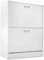 BAKAJI Slim Shoe Rack in Melamine Wood with 2 Folding Doors and Double Depth Dimensions 60 x 24 x 83.5 cm (White)