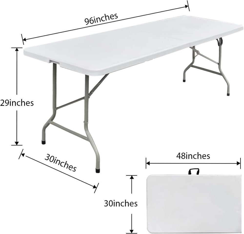 8ft Folding Table Heavy Duty 8 Foot Portable Foldable Table | Carry Handle, F...