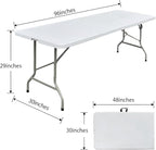 8 Foot Folding Table 96 inch Heavy Duty 8ft Plastic Portable Foldable Table with Handle Indoor Outdoor White 8' Dining Table for Picnic, Party and Camping