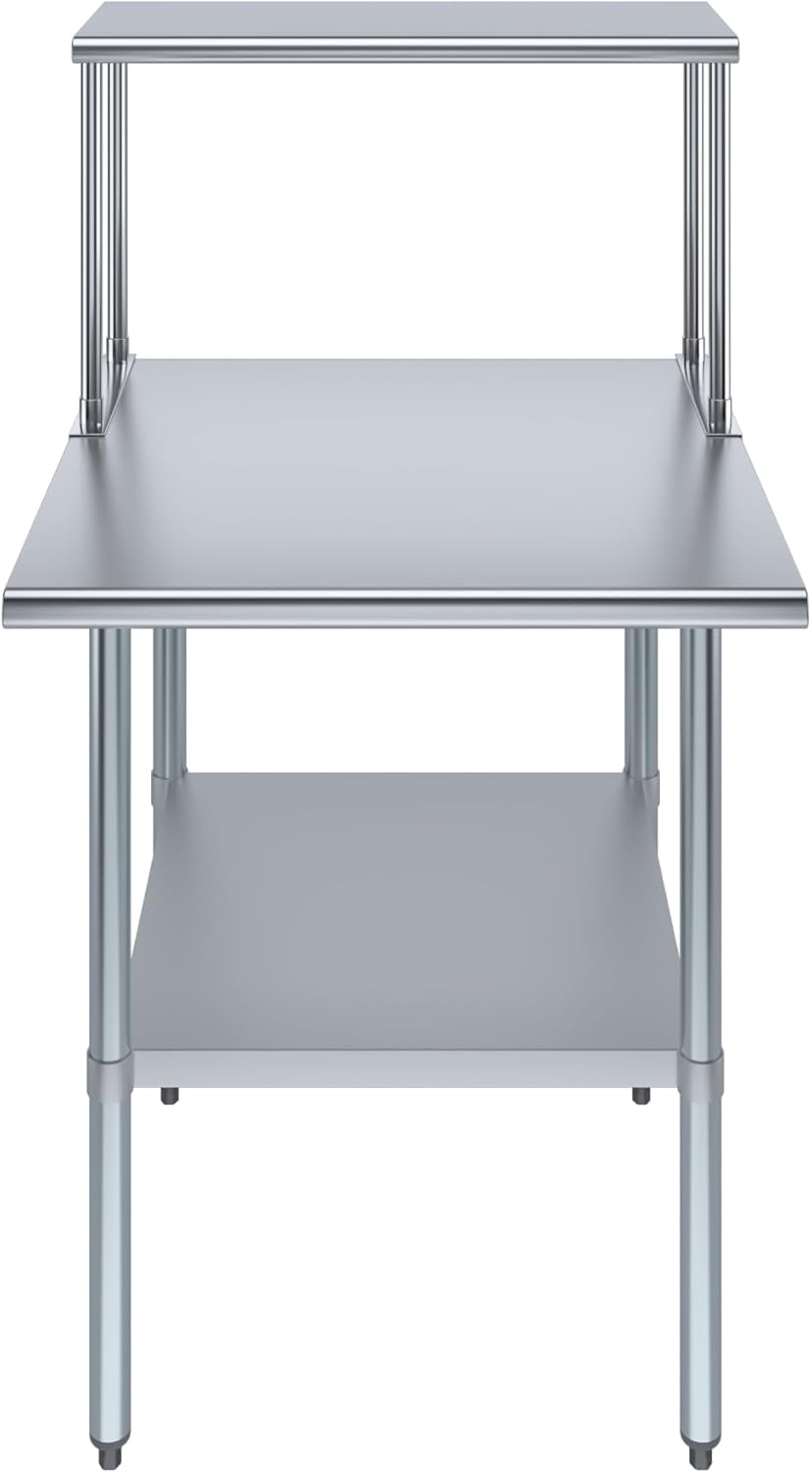 Stainless Steel Work Table with Wide Single Tier Overshelf | Metal Kitchen Prep Table & Shelving Combo (30" x 30" Work Table + 12" Overshelf)