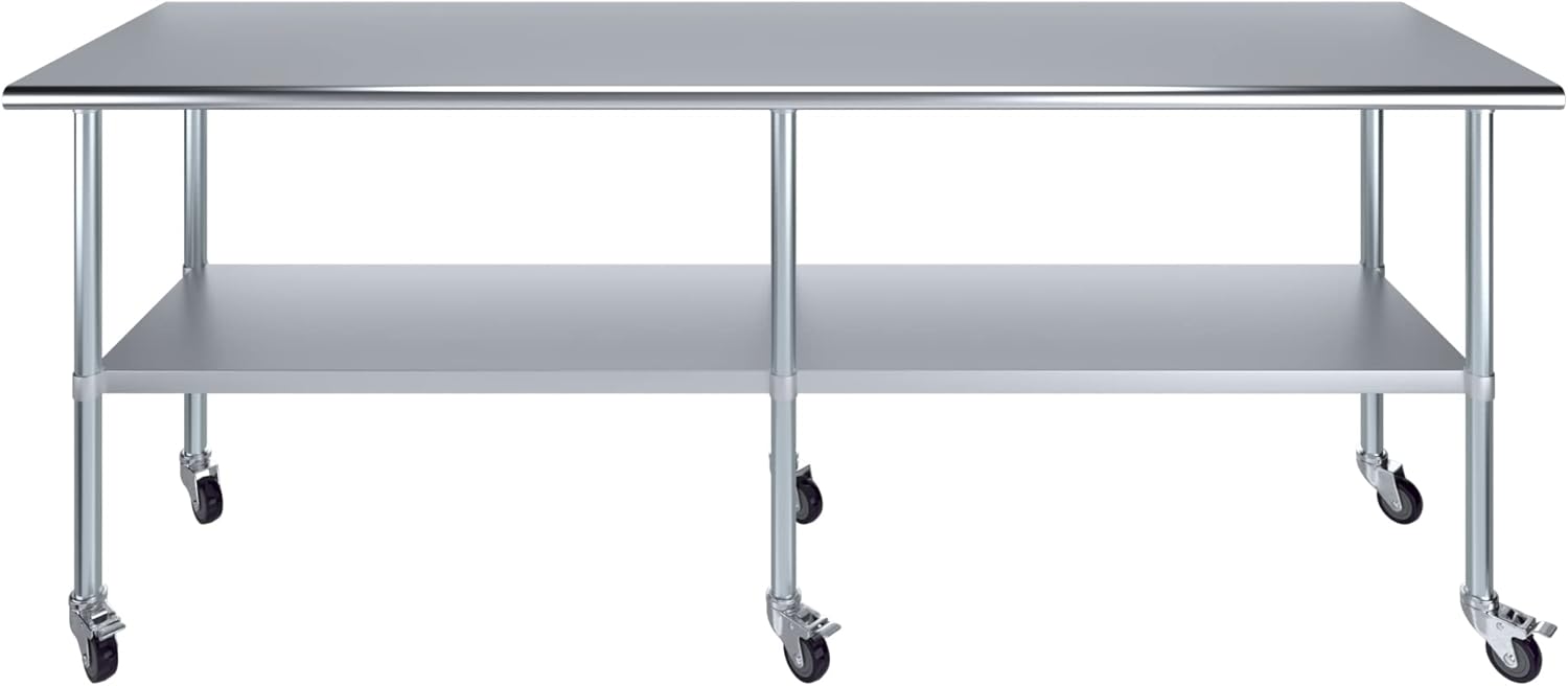 AmGood 24" x 96" Stainless Steel Work Table with Casters | Heavy Duty Metal Utility Table On Wheels | Kitchen Island Cart