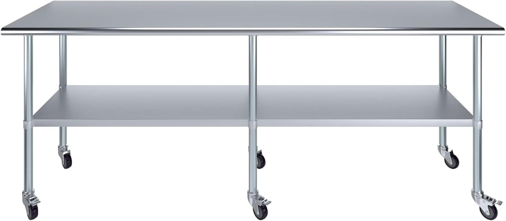 AmGood 96" Long x 24" Deep Stainless Steel Table with Casters