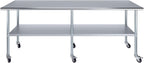 AmGood 96" Long x 24" Deep Stainless Steel Table with Casters