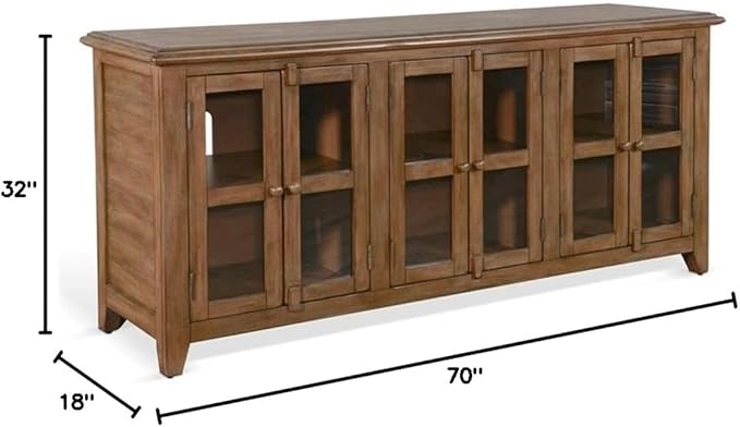 Pemberly Row Doe Valley 70" Transitional Wood TV Cabinet, Taupe Brown Finish, Mahogany Solids and Veneers, Adjustable Shelves, Cord Management, Fits TVs Up to 80", Living Room Media Console