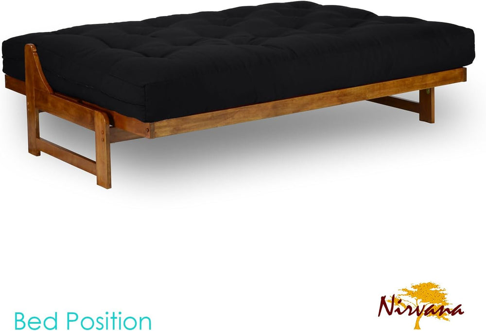 Miami Futon Set - Queen Size, Frame, 8" Mattress, Twill Black Cover