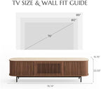 POVISON Fully-Assembled Sliding Tambour Door TV Stand, Mid Century Modern Sintered Stone TV Console, Wood Media Console for 75 Inch TV, Entertainment Center with Storage Cabinet (Walnut, 78.74")