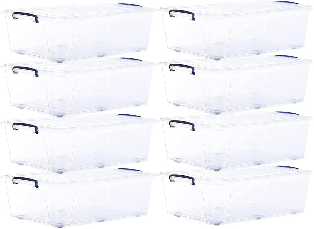 Superio Storage Bins with Lids- Clear Boxes for Organizing, Stackable Plastic Containers- BPA Free, Non-Toxic, Odor Free, Organizer for Home, Office, Dorm (8 Pack, 42 Qt (Under Bed-Wheeled))
