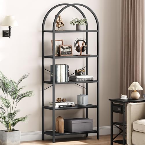 IDEALHOUSE Bookshelf 5 Tier Bookcase Arched Display Racks Tall Standing Books...