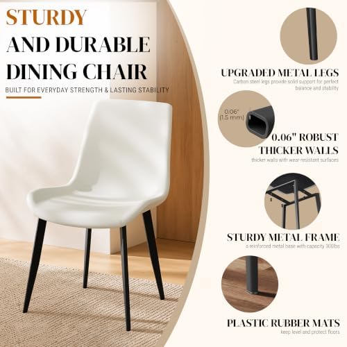Dining Chairs, Modern PU Leather Dining Room Chair with Sturdy Metal Legs, Up...