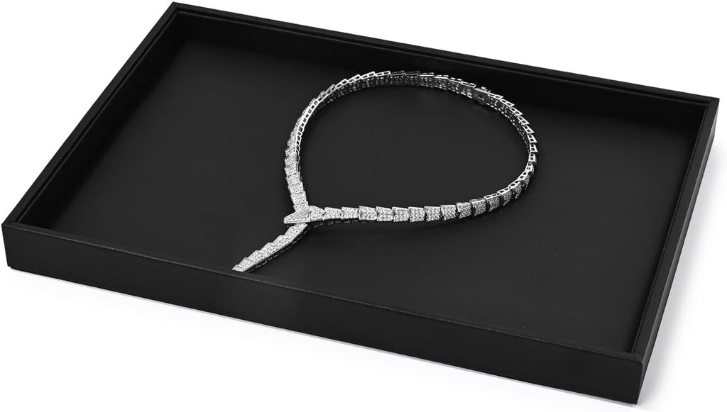 Black PU Leather Jewelry Display Flat Tray Ring Necklace Watch Organizer Display Tray (1 grid)