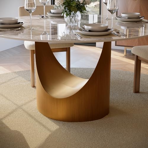POVISON Round Pandora Dining Table for 4, 47" Sintered Stone Tabletop Di...