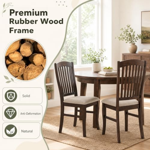 GOFLAME Wooden Dining Chairs Set of 4, Fabric Upholstered Kitchen Chairs with...